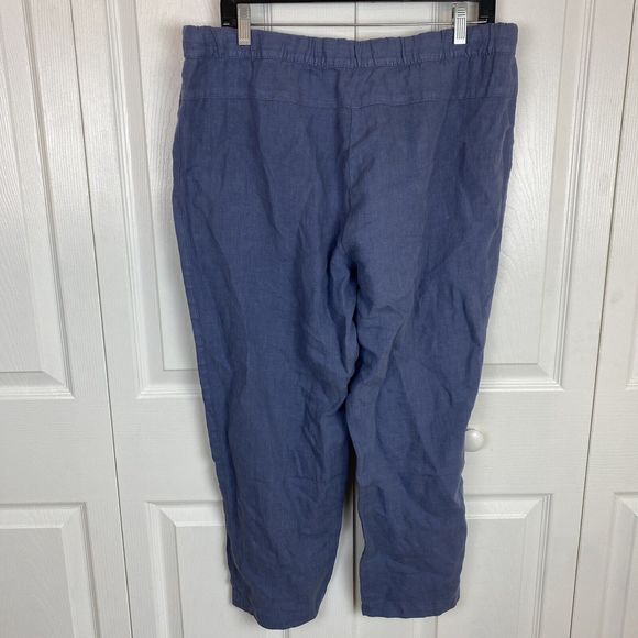 J.Jill Pure Size M Garment Dyed Linen Pants Blue Pull On Lagenlook Straight - Picture 4 of 5